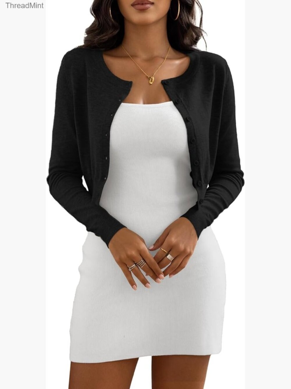 Cropped Cardigan Crew Neck Button Down Open Front Knit Bolero Shrug